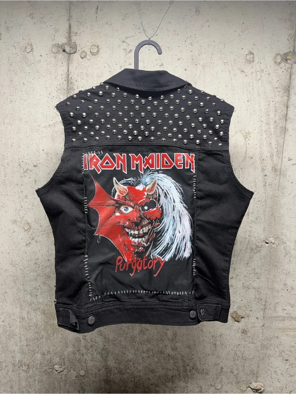 Iron Maiden Studded Black Denim Vest